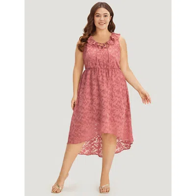Bloomchic Women's Plus Size Plain Ruffle Trim Pocket Tie Neck Lace Up Dress Dustypink Dailywear Lined 30/6x In Pink