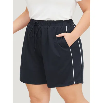 Bloomchic Women's Plus Size Plain Seam Detail Pocket Knotted Shorts Indigo Dailywear Plain Shorts 10/m In Purple