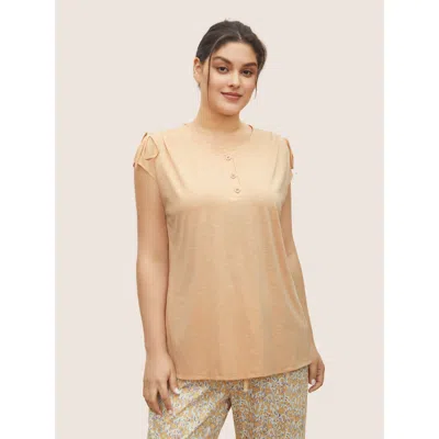 Bloomchic Women's Plus Size Plain Shoulder-tie Button Placket Pajama Top Apricot Plain 10/m In Orange