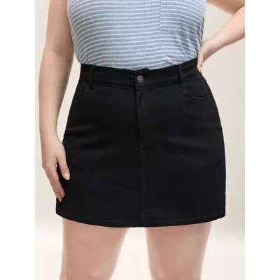 Bloomchic Women's Plus Size Plain Slit Fitted Denim Skorts Denimblack Low Stretch Casual 10/m In Black