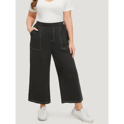 Bloomchic Women's Plus Size Plain Stitch Slant Pocket High Rise Pants Black High Rise Dailywear 12/l