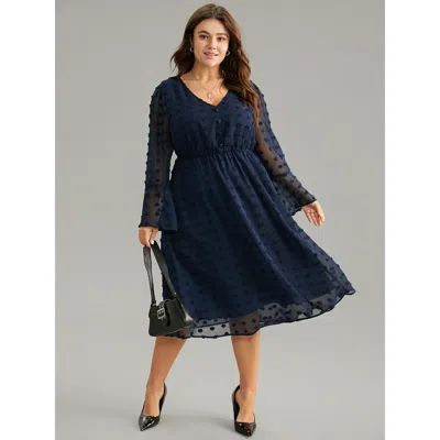 Bloomchic Women's Plus Size Plain Texture Elastic Waist Jacquard Dress Indigo Office Texture 12/l In Purple