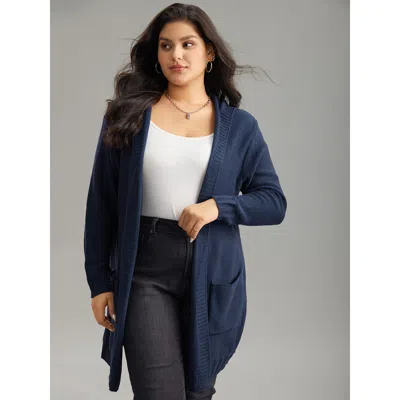 Bloomchic Women's Plus Size Plain Texture Pocket Hooded Cardigan Aegean Long Sleeve 10/m In Blue