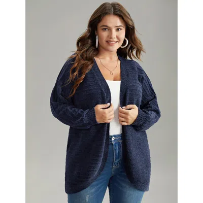Bloomchic Women's Plus Size Plain Textured Dolman Sleeve Arc Hem Cardigan Indigo Long Sleeve 12/l In Purple