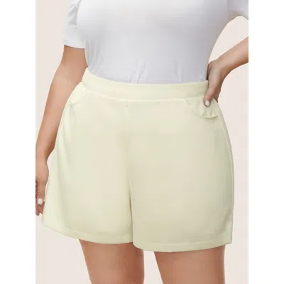 Bloomchic Women's Plus Size Plain Textured Elastic Waist High Rise Shorts Beige Everyday Non Shorts 10/m In Sand