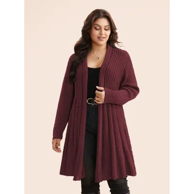 Bloomchic Women's Plus Size Plain Textured Kimono Collar Cardigan Deepred Long Sleeve V-neck 10/m In Red