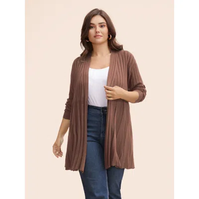 Bloomchic Women's Plus Size Plain Textured Kimono Collar Cardigan Dustypink Long Sleeve V-neck 14-16/1x In Pink