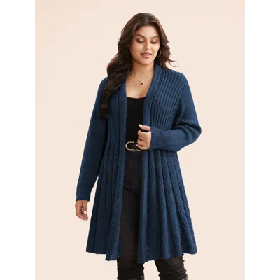 Bloomchic Women's Plus Size Plain Textured Kimono Collar Cardigan Indigo Long Sleeve V-neck 10/m In Purple