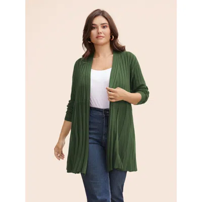 Bloomchic Women's Plus Size Plain Textured Kimono Collar Cardigan Moss Long Sleeve V-neck 10/m In Green