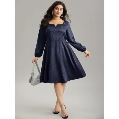 Bloomchic Women's Plus Size Plain Textured Notched Lantern Sleeve Dress Indigo Going Out Elastic Cuffs 18-20/2 In Purple
