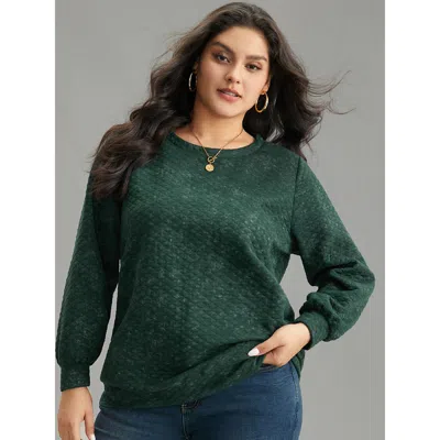 Bloomchic Women's Plus Size Plain Textured Round Neck Sweatshirt Green Plain Dailywear 18-20/2x