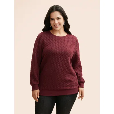 Bloomchic Women's Plus Size Plain Textured Slightly Stretchy Sweatshirt Burgundy Everyday 22-24/3x