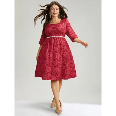 Bloomchic Women's Plus Size Plain Textured Square Neck Pocket Dress Raspberry Going Out Texture 30/6x In Pink