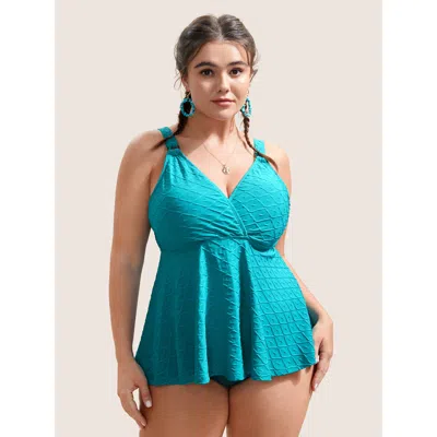 Bloomchic Women's Plus Size Plain Textured Wrap Gathered Swim Top Mint Non Non 10/m In Green