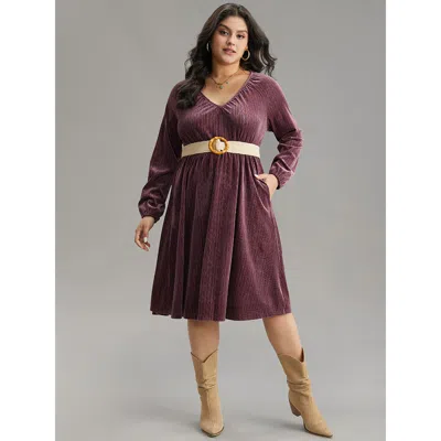 Bloomchic Women's Plus Size Plain Velvet Gathered Elastic Waist Dress Dustypink Dailywear Elastic Cuffs 22-24/ In Pink