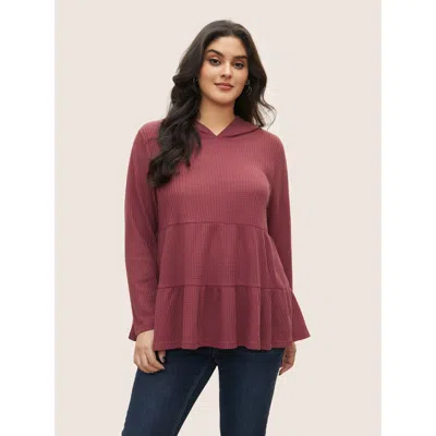 Bloomchic Women's Plus Size Plain Waffle Knit Ruffle Hem T-shirt Dustypink Long Sleeve Everyday 10/m In Pink