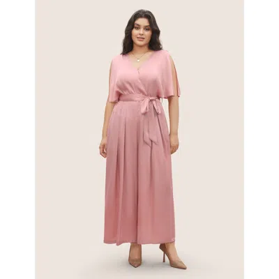 Bloomchic Women's Plus Size Plain Wrap Pleated Sleeveless Jumpsuit Rouge Everyday 12/l In Red