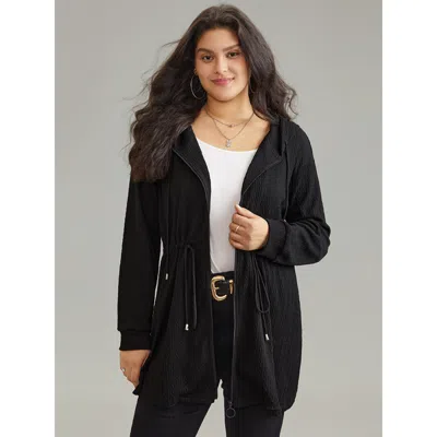 Bloomchic Women's Plus Size Plain Zipper Elastic Waist Drawstring Coat Black Plain 12/l