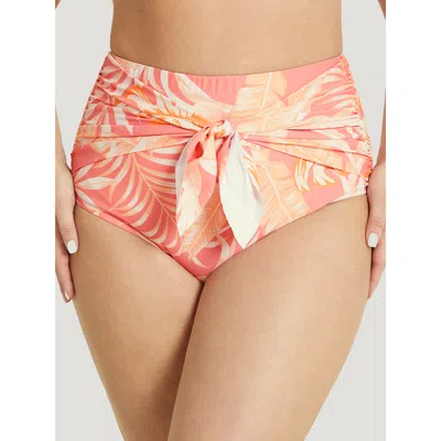 Bloomchic Women's Plus Size Plant Print Knotted Front Bikini Bottom Rouge Printed 30/6x In Red