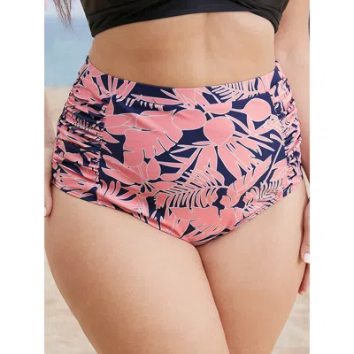 Bloomchic Women's Plus Size Plant Print Ruched Side Swim Bottom Pink Printed 30/6x