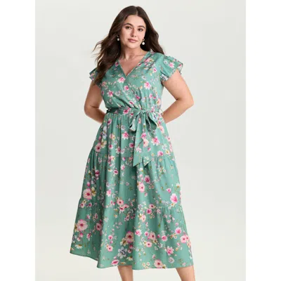 Bloomchic Women's Plus Size Playful Floral Print Flutter Sleeve Maxi Dress Malachitegreen Floral Maxi Elegant 