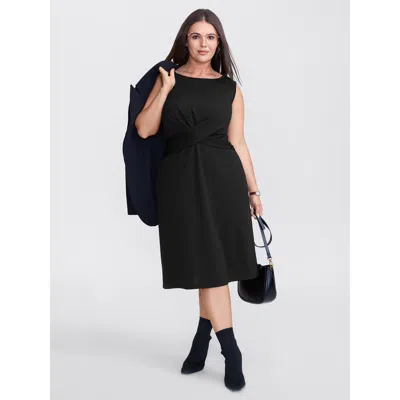 Bloomchic Women's Plus Size Pleated Crossover Waist Sheath Midi Dress Pureblack Non Midi Office 10/m