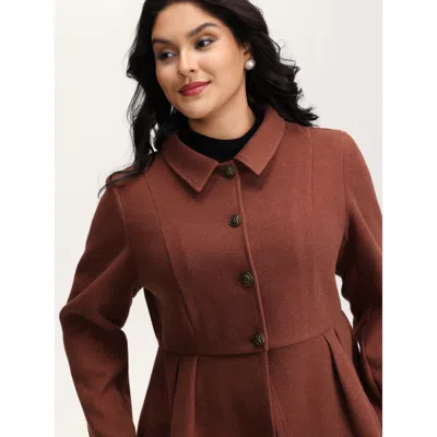 Bloomchic Women's Plus Size Pleated Curvy Hem Button Blazer Russet Button Front Fit & Flare 12/l In Brown