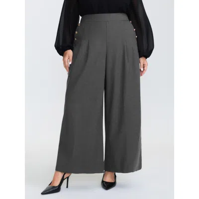 Bloomchic Women's Plus Size Pleated Elastic Waistband Wide-leg Pants Dimgray Non Wide Leg Mid Rise Office 10/m