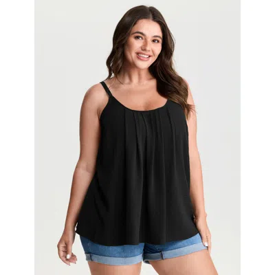 Bloomchic Women's Plus Size Pleated Flowy Plain Tank Top Black Casual Relaxed Fit A-line U-neck 14-16/1x
