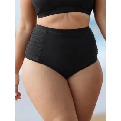 Bloomchic Women's Plus Size Pleated High-waisted Swim Bottoms Black Solid Booty Ruched Elastic Waist 22-24/3x