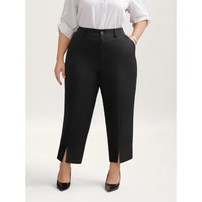 Bloomchic Women's Plus Size Pleated Loop Straight-leg Pants Black Non Straight Fit Mid Rise Office 10/m