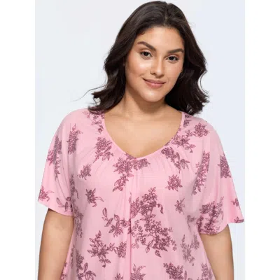 Bloomchic Women's Plus Size Pleated Plain Half-sleeve Knit Top Lilac Short Sleeve Casual V-neck 10/m In Purple