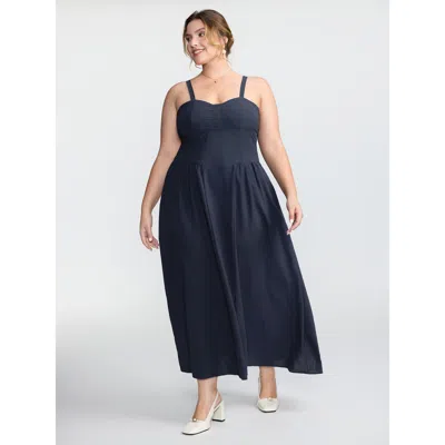 Bloomchic Women's Plus Size Pleated Side Skirt Sculpted Cami Maxi Dress Indigo Non Maxi Elegant Gathered 30/6x In Purple