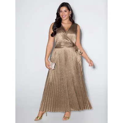 Bloomchic Women's Plus Size Pleated Side-tie Sleeveless Jumpsuit Bronze Party 10/m In Brown