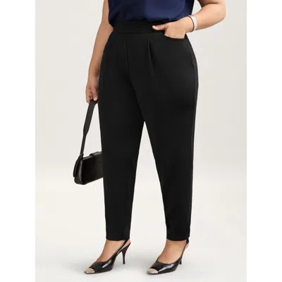 Bloomchic Women's Plus Size Pleated Stretchy Waist Skinny-fit Pants Black Solid Jogger Mid Rise Office 10/m