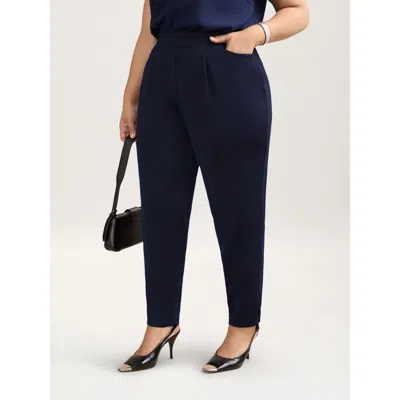 Bloomchic Women's Plus Size Pleated Stretchy Waist Skinny-fit Pants Indigo Solid Jogger Mid Rise Office 12/l In Purple