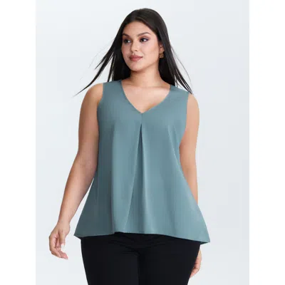 Bloomchic Women's Plus Size Pleated V-neck Flowy Plain Blouse Stone Office A-line 10/m In Gray