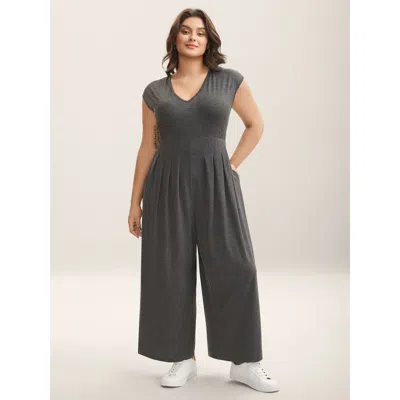 Bloomchic Women's Plus Size Pleated Waist Pockets Wide-leg Jumpsuit Dimgray Casual 22-24/3x