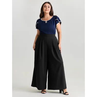 Bloomchic Women's Plus Size Pleated Wide-leg Curve-friendly Pants Black Wide Leg Mid Rise Office 10/m
