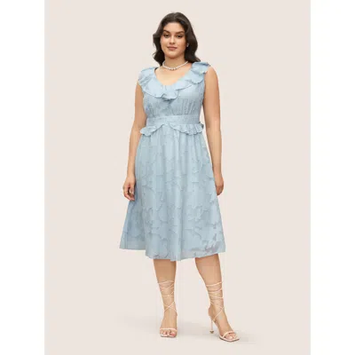 Bloomchic Women's Plus Size Plisse Ruffle Trim Gathered Sleeveless Dress Lightblue Non Everyday Texture 12/l In Blue