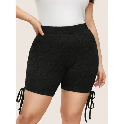 Bloomchic Women's Plus Size Plisse Tie Knot Elastic Waist High Rise Leggings Black High Stretch High Rise Ever