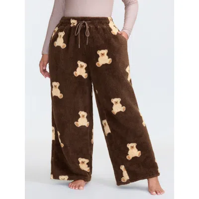 Bloomchic Women's Plus Size Plush Teddy Pattern Pockets Lounge Bottoms Browncoffeecolor Tall 12/l