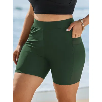Bloomchic Women's Plus Size Pockets High-waisted Swim Shorts Armygreen Solid Short Non 22-24/3x