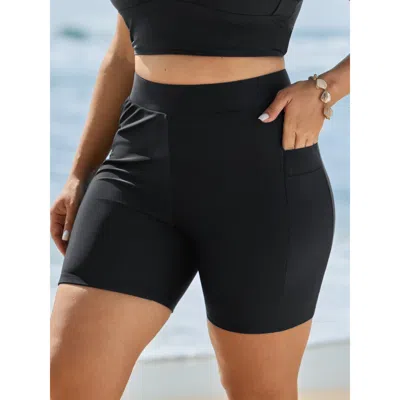Bloomchic Women's Plus Size Pockets High-waisted Swim Shorts Black Solid Short Non 10/m