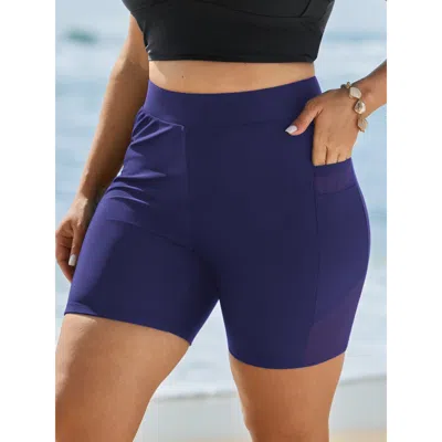 Bloomchic Women's Plus Size Pockets High-waisted Swim Shorts Indigo Solid Short Non 12/l In Purple