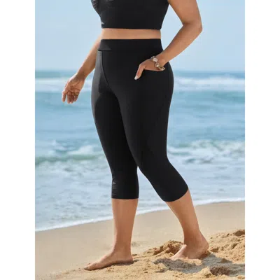 Bloomchic Women's Plus Size Pockets Side Flattering Design Swim Bottoms Black Non Crop Fully Elasticated Waist