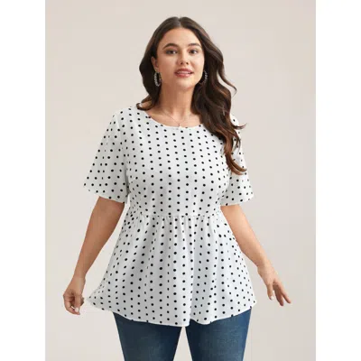 Bloomchic Women's Plus Size Polka Dot Button-back Flared Shirt Originalwhite Polka Dots Elegant Short Sleeve R
