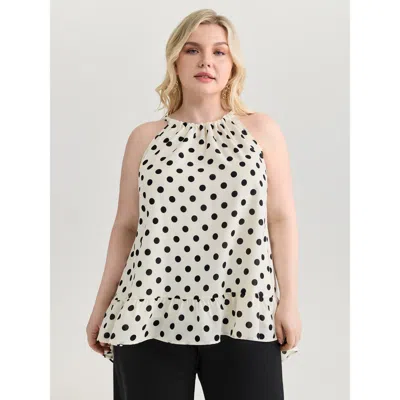 Bloomchic Women's Plus Size Polka Dot Charm Flowy Tank Top Whitesmoke Elegant Relaxed Fit A-line Halter Neck 1