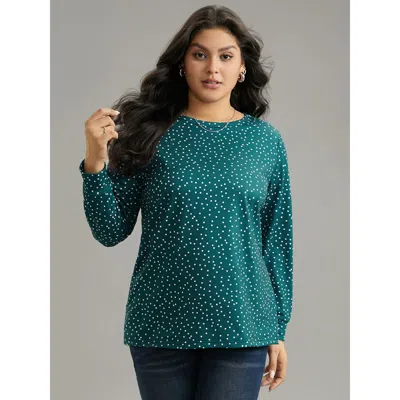 Bloomchic Women's Plus Size Polka Dot Contrast Basic T-shirt Arctic Dailywear Long Sleeve 12/l In White