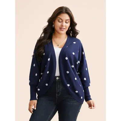 Bloomchic Women's Plus Size Polka Dot Curved Hem Dolman Sleeve Cardigan Indigo Long Sleeve 18-20/2x In Purple